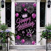 Aperturee - Purple Balloons Crown Black Birthday Door Cover